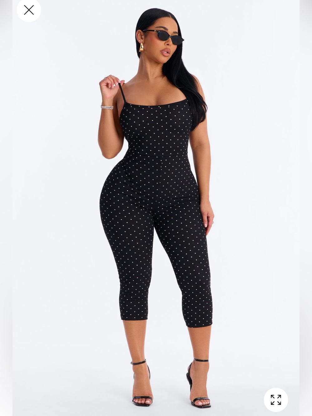 Fashion Nova Black Polka Dot Capri Jumpsuit size M